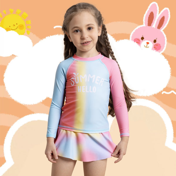 Gradient Long Sleeve Two Piece Girls Swimsuit