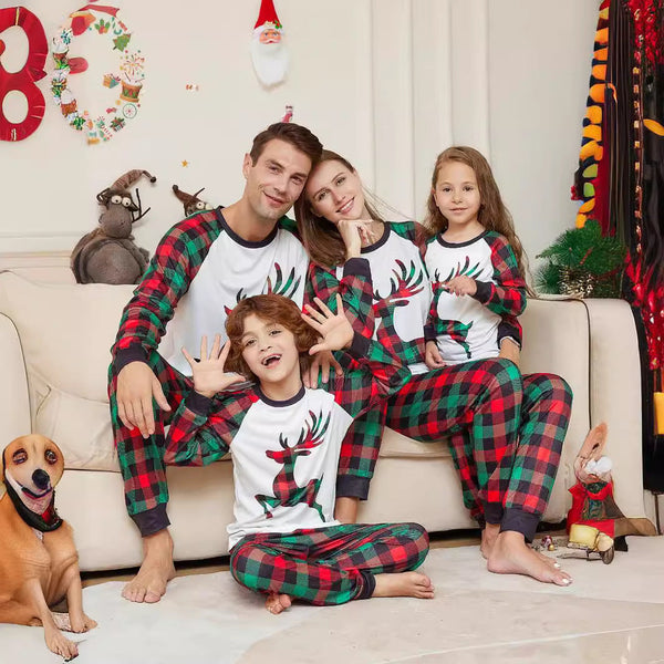 Family Chic Minimalist Pajama Set with Moose Plaid Print