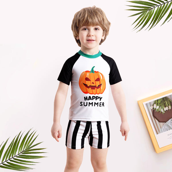 Pumpkin Cartoon Print Boys Swimwear