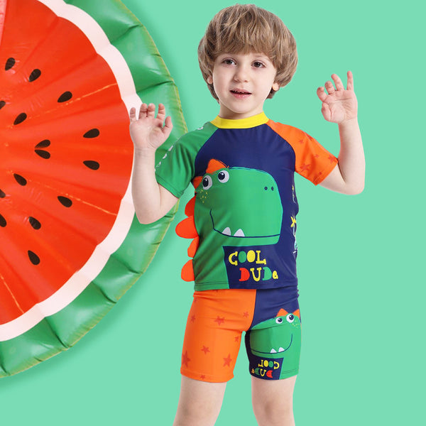 Dinosaur Print Two-piece Boys' Short Sleeve Swimsuit