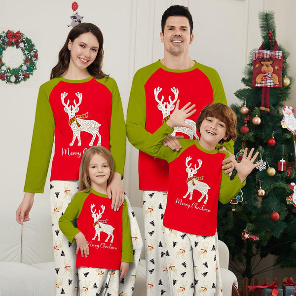 Family Christmas Pajama Set Colorblocked Printed Fawns