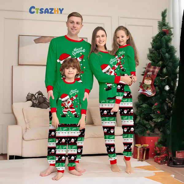 Green Dabbing Santa Family Matching Pajamas Pjs