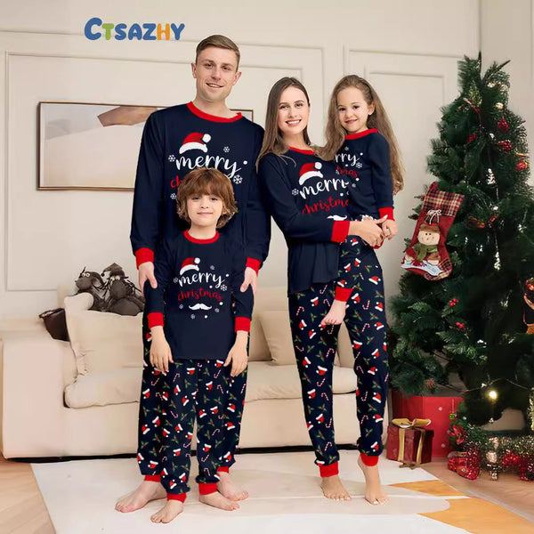 Family Parent-Child Santa Hat White Beard Pajamas Set