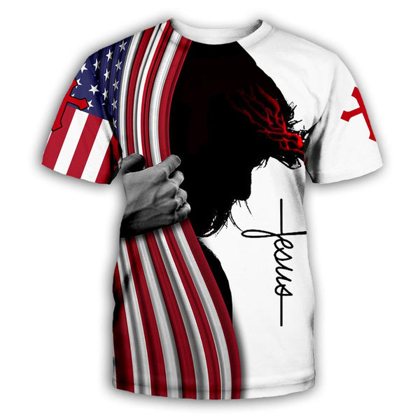 3D Graphic Short Sleeve Shirts Hand American Flag Independence Day