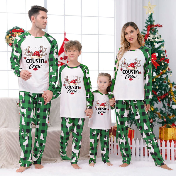 Cousin Crew Green Reindeer Print Christmas Parent-Child Pajama Set