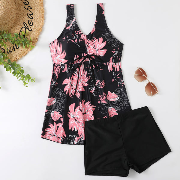 Floral Print Wide Strap 2 Piece Set Tankini