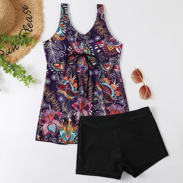 Floral Print Wide Strap 2 Piece Set Tankini