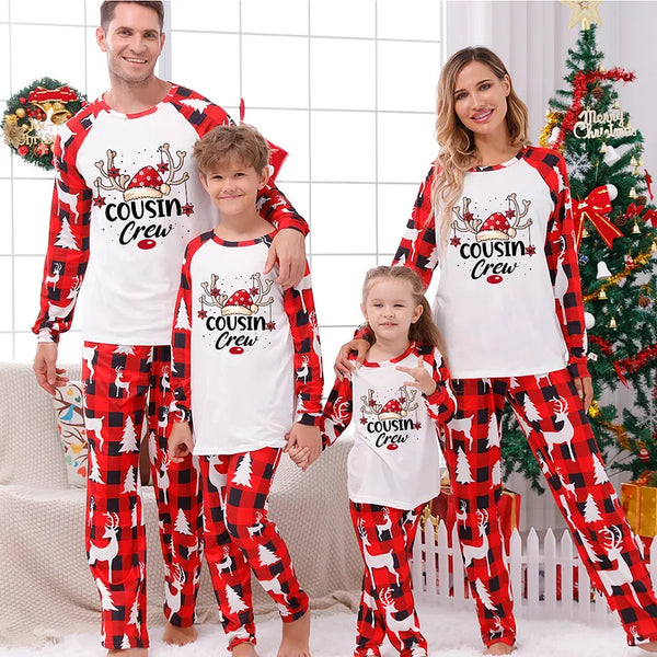 Cousin Crew Red Reindeer Print Family Matching Pajamas