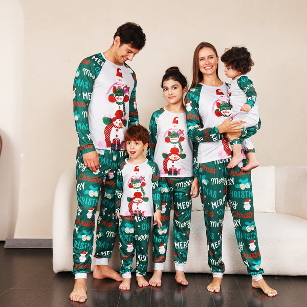 Merry Christmas cartoon pattern family pajamas set