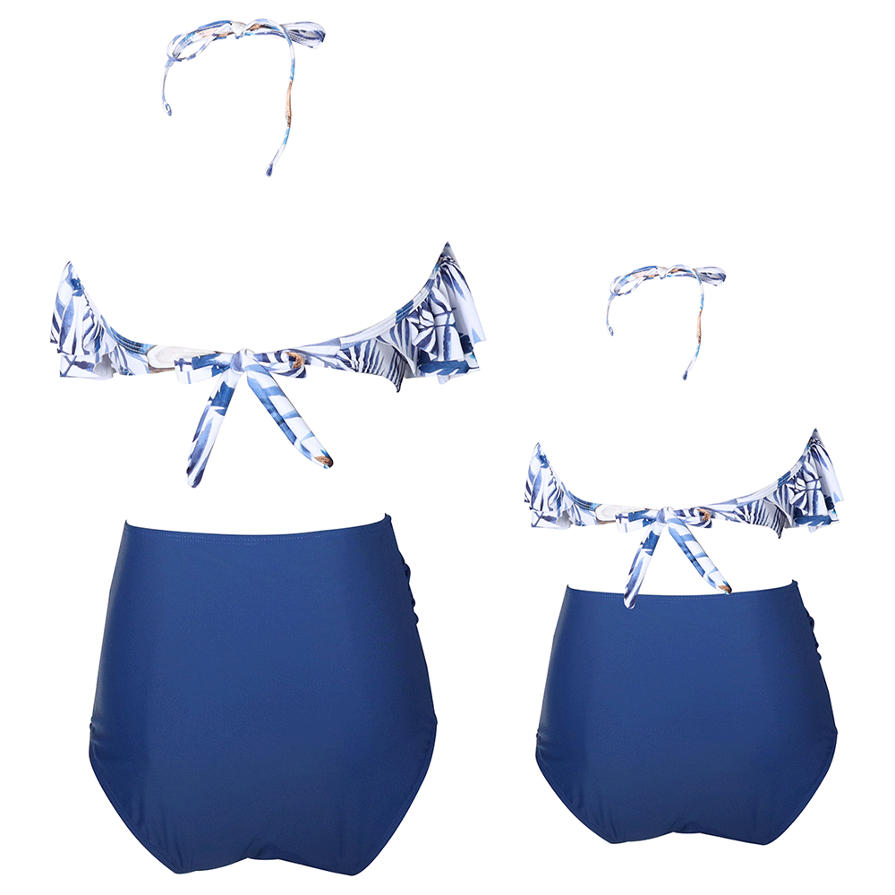 Ruffle Print  Blue Bikini Family Matching Swimwear