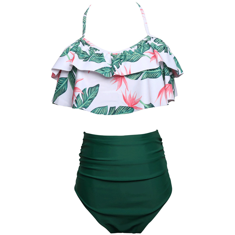 Ruffle Backless Halter Bikini High Waist Swimsuit Set