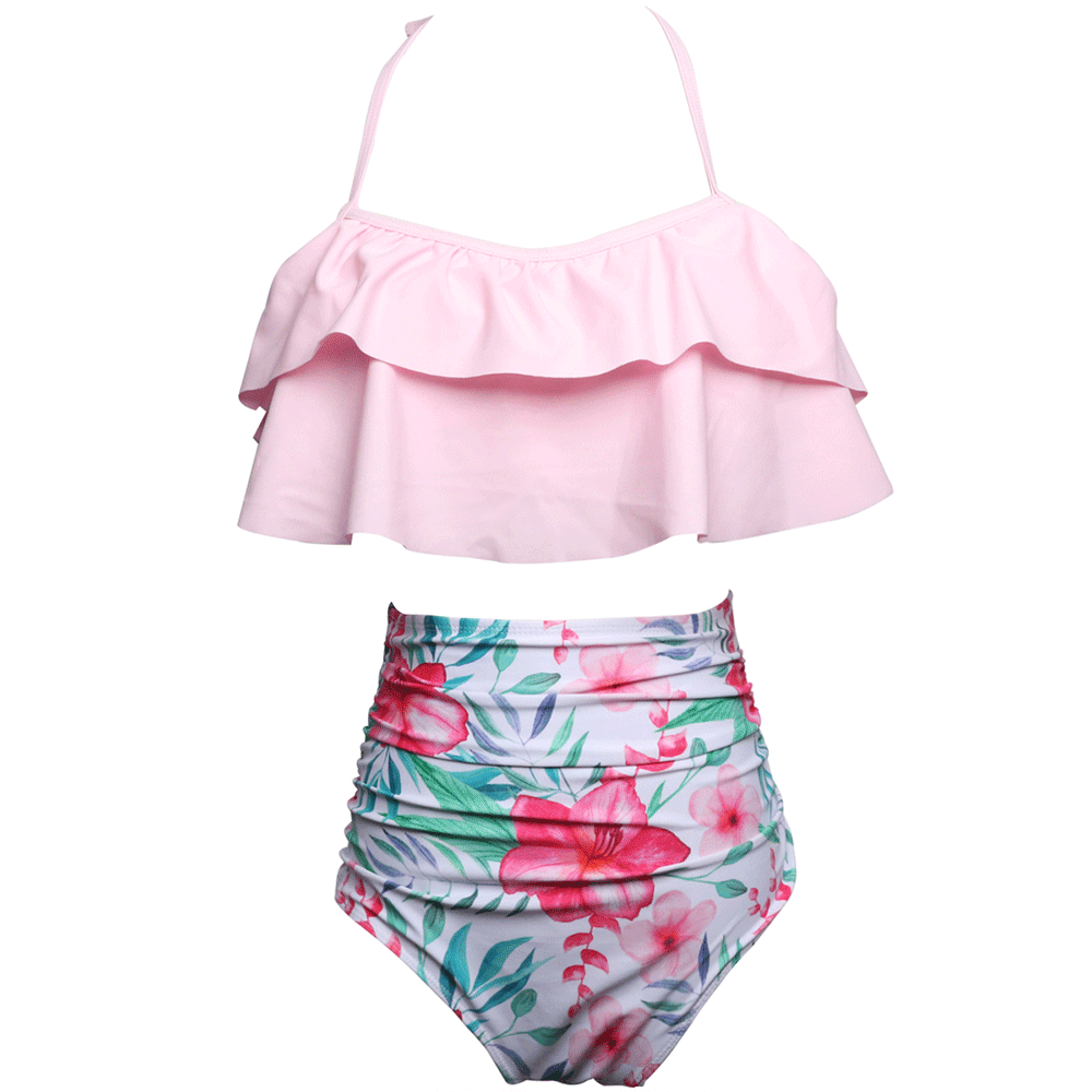 Ruffle Backless Halter Bikini High Waist Swimsuit Set