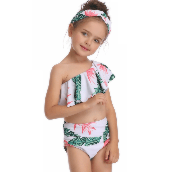 Floral Print One-shoulder Girl Swimsuit