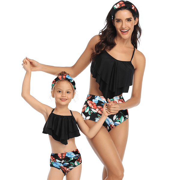 Rufffled High Waist Backless Mommy and Me Swimsuits