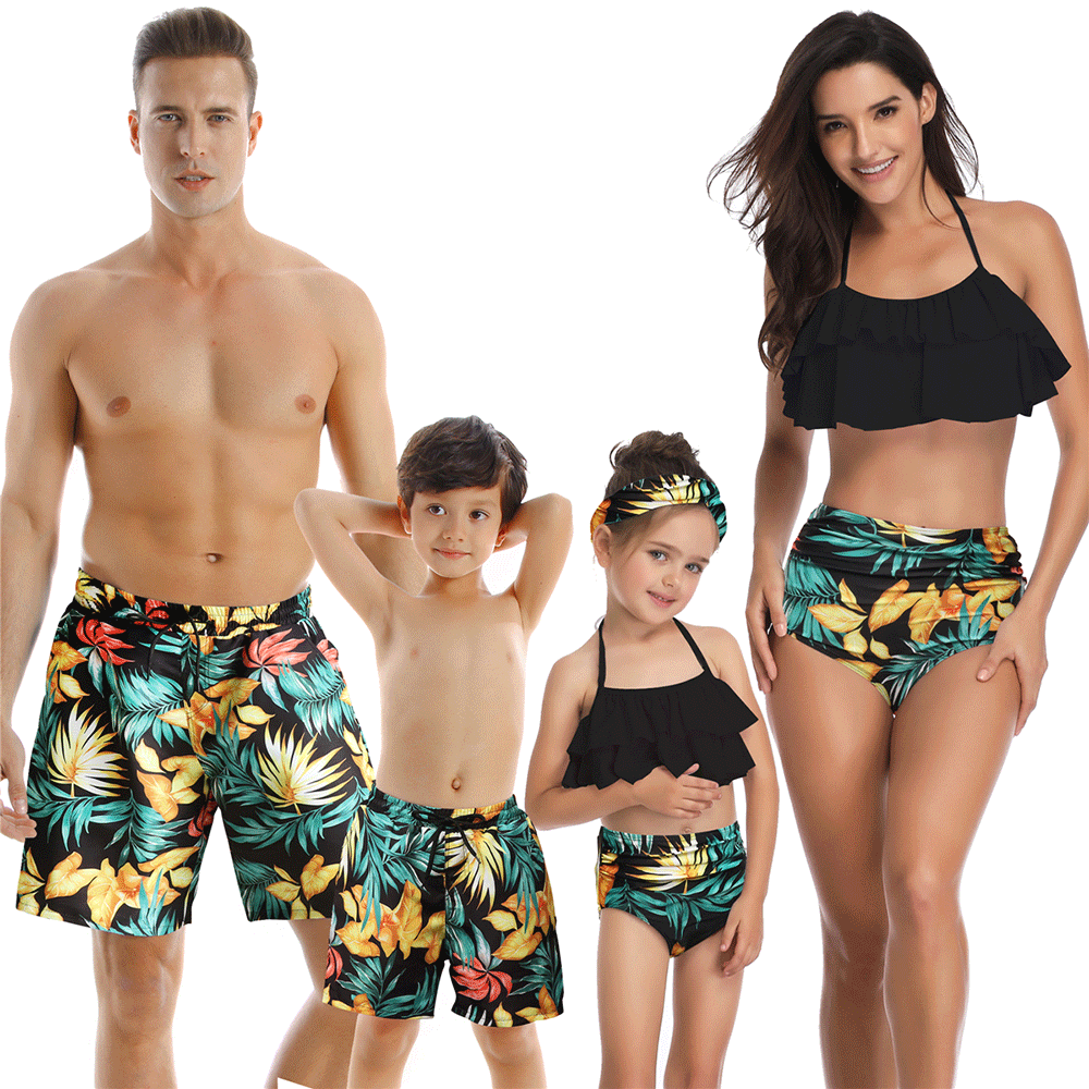 Family Matching Ruffled Printed Bikini Swimsuits