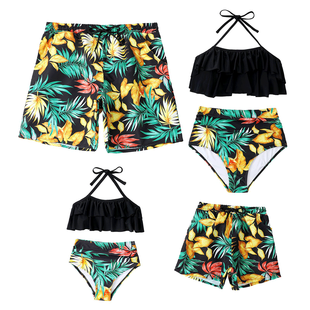 Family Matching Ruffled Printed Bikini Swimsuits