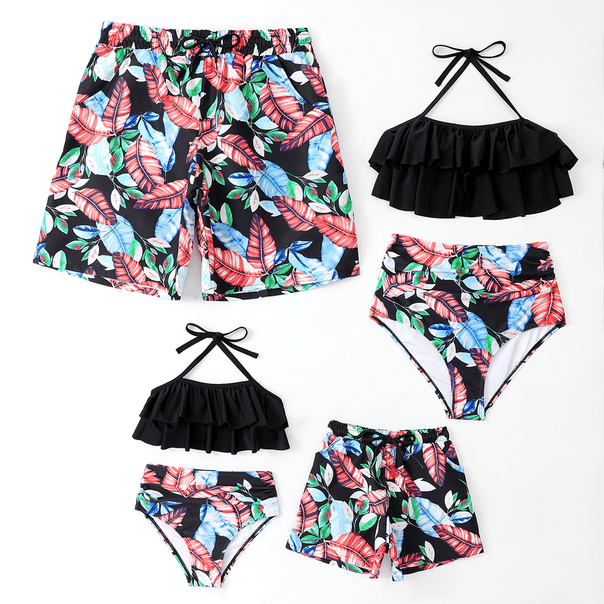 Family Matching Ruffled Printed Bikini Swimsuits