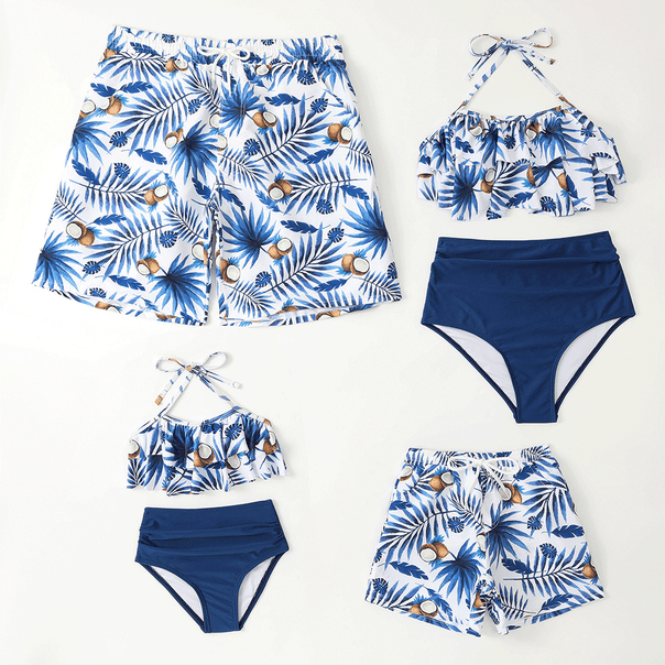 Ruffle Print  Blue Bikini Family Matching Swimwear