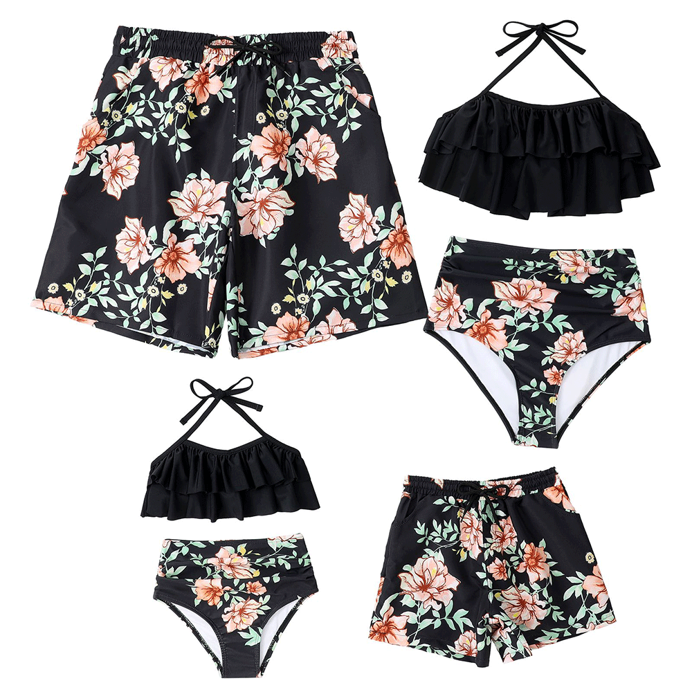 Family Matching Ruffled Printed Bikini Swimsuits