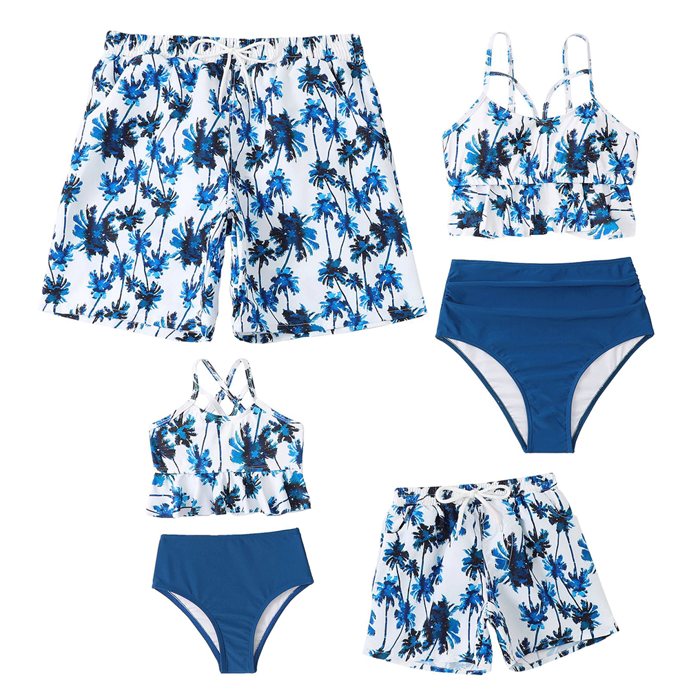 Family Matching Ruffled Printed Swimsuits