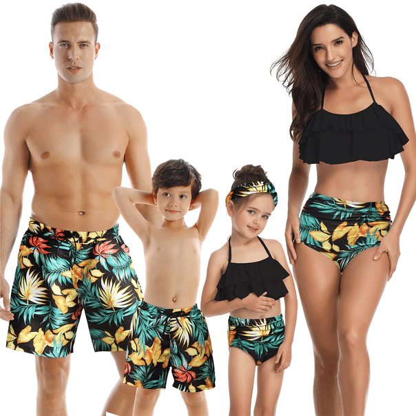 Family Matching Ruffled Printed Bikini Swimsuits