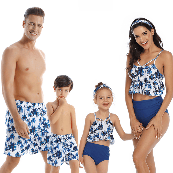 Family Matching Ruffled Printed Swimsuits