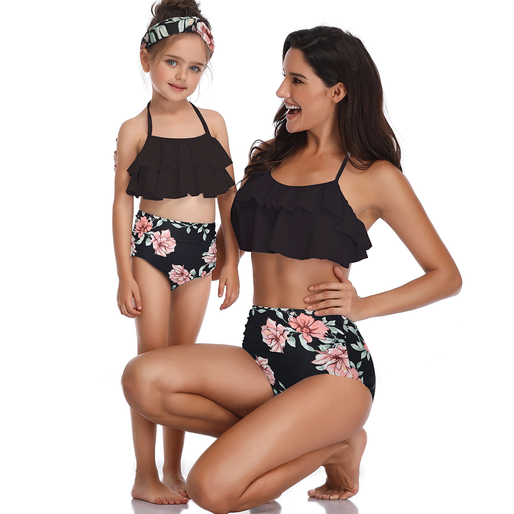 Family Matching Ruffled Printed Bikini Swimsuits