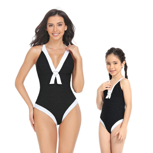 Deep V Classic One Piece Mommy and Me Swimsuits