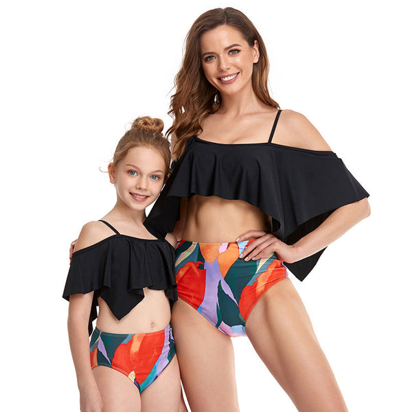 Off Shoulder Top & Stripe Bottom Mommy and Me Swimsuit