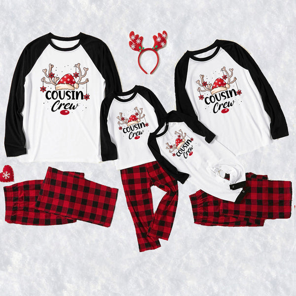Cousin Crew parent-child white pajama set with reindeer print