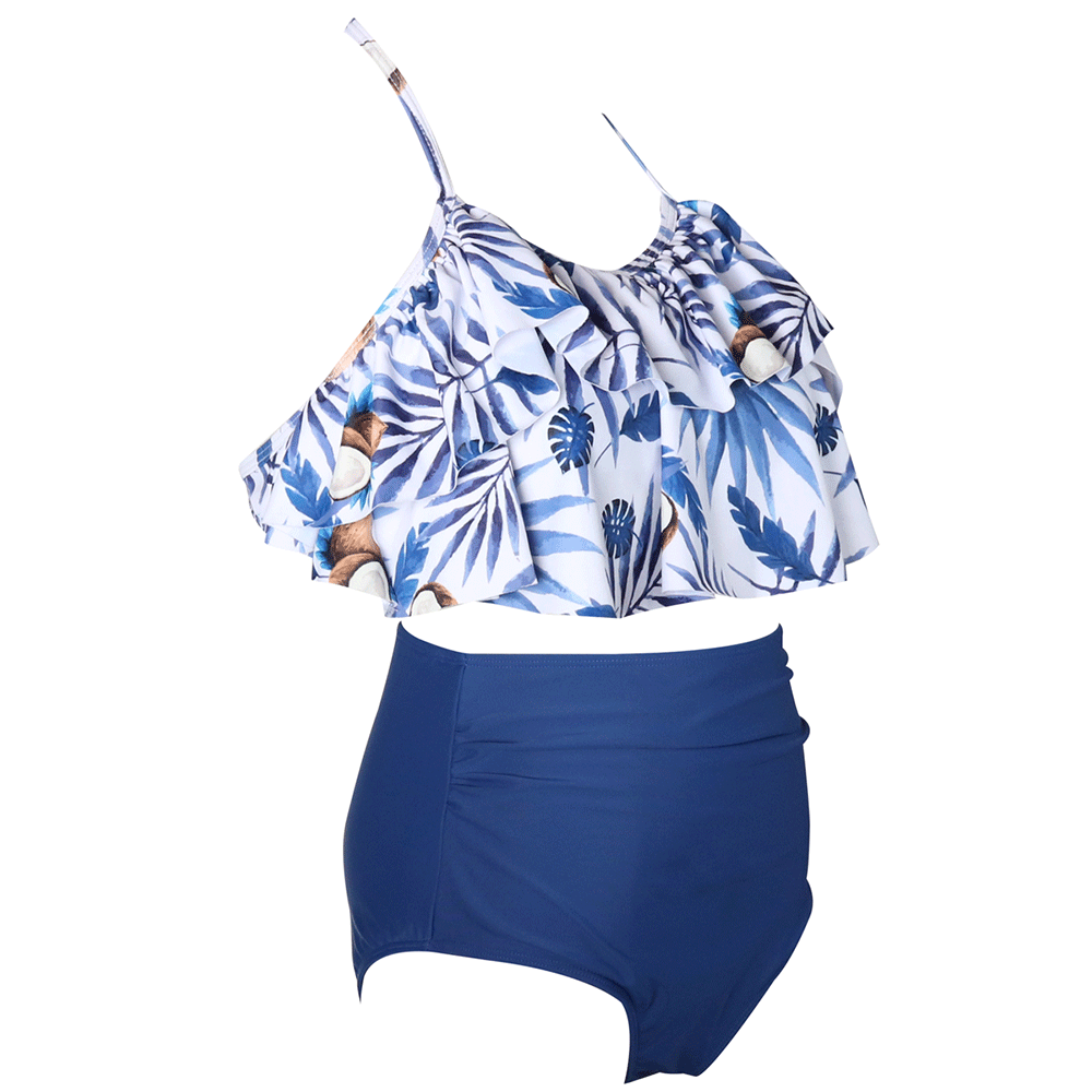 Ruffle Print  Blue Bikini Family Matching Swimwear