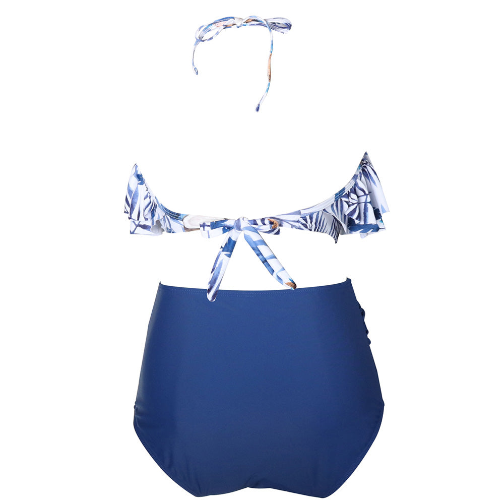 Ruffle Print  Blue Bikini Family Matching Swimwear