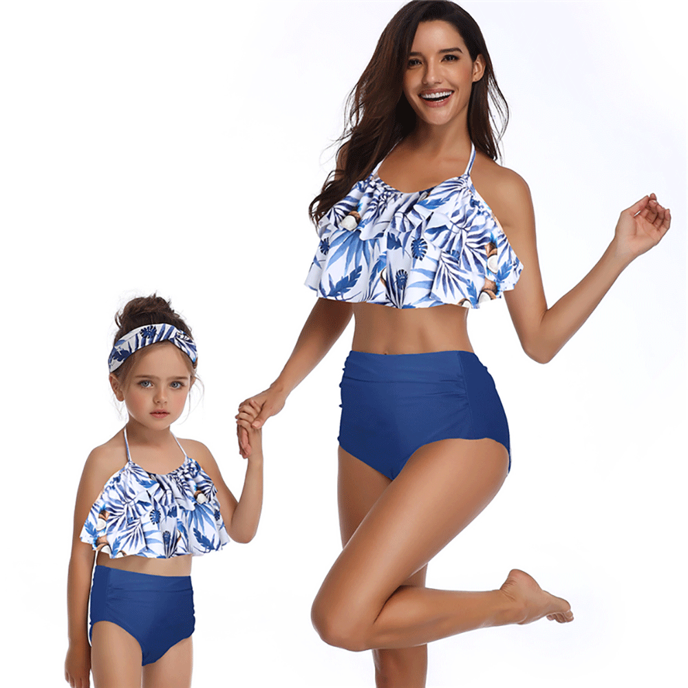 Ruffle Print  Blue Bikini Family Matching Swimwear