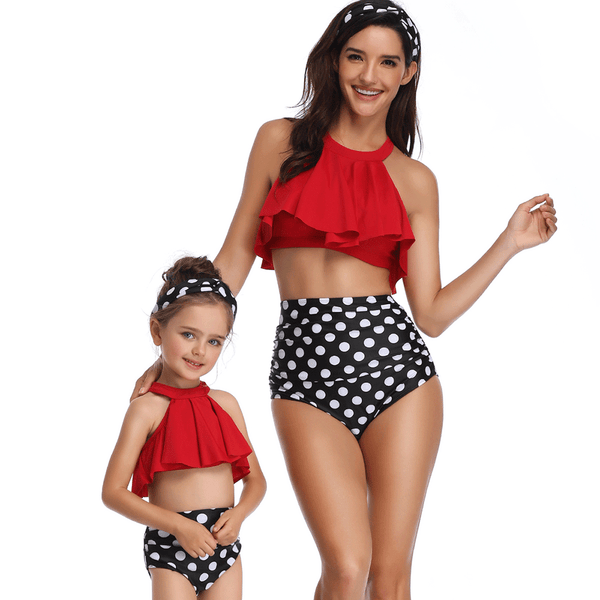 Elegant Tassel Print High-waisted Bikini Mommy and Me Swimsuits