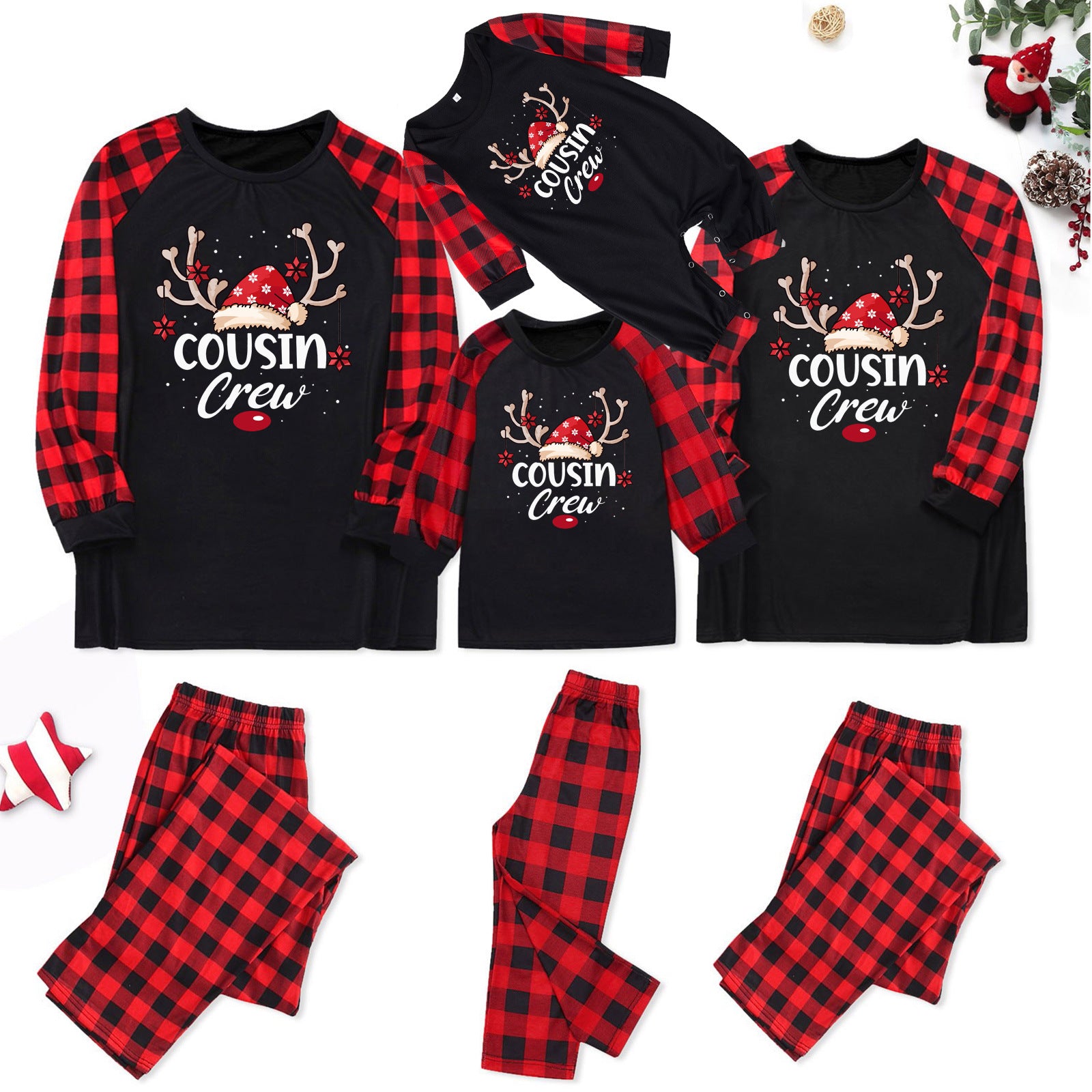 Cousin Crew plaid parent-child Christmas pajamas set with reindeer pri ...