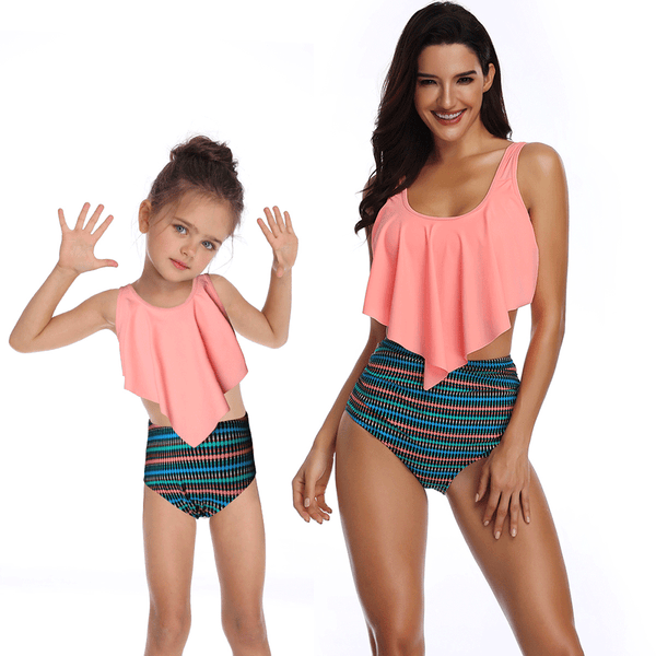 Ruffle Backless Two Pieces Mommy and Me Swimsuits