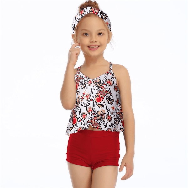 Two Pieces Florals Regular Tankini Girl Swimsuit