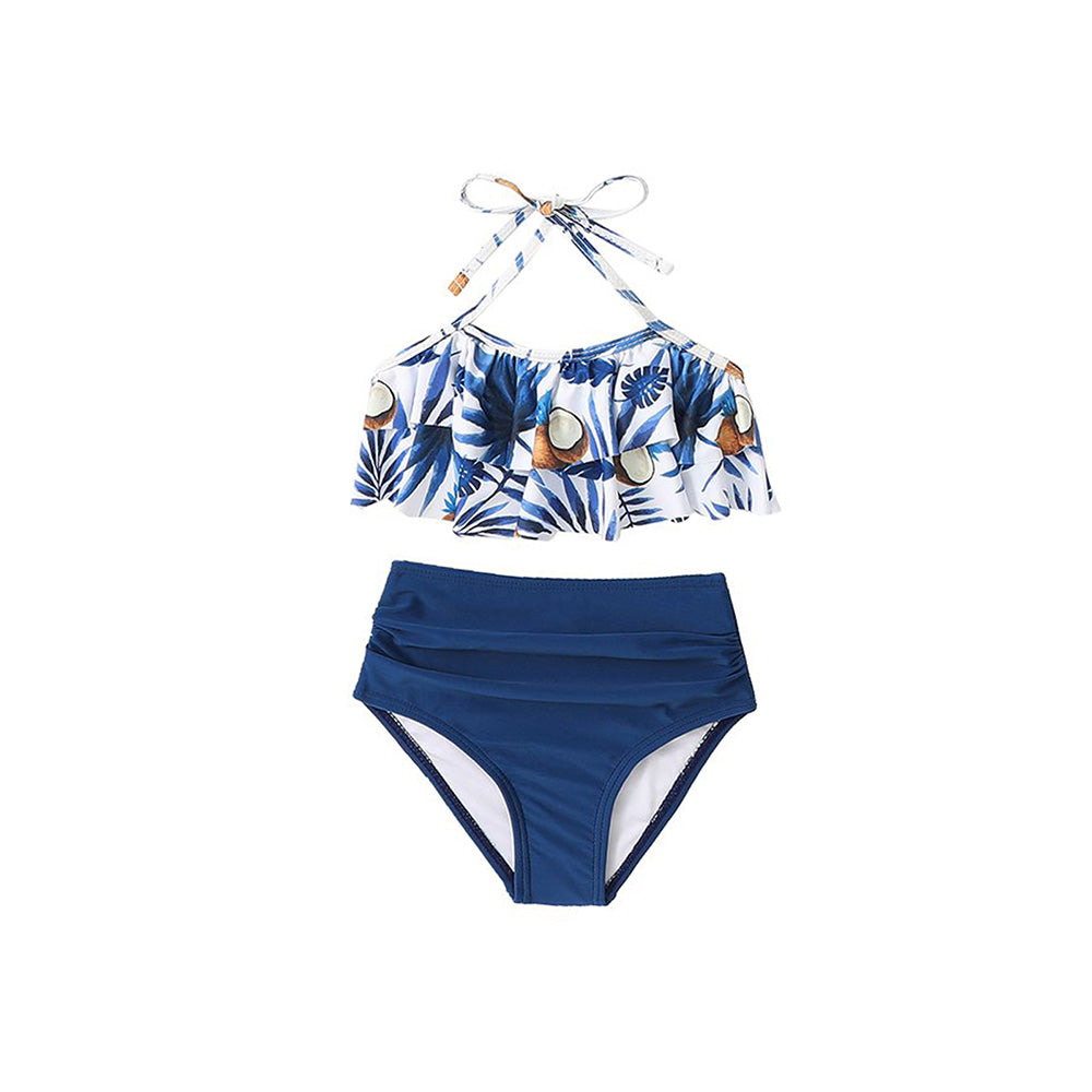 Ruffle Print  Blue Bikini Family Matching Swimwear