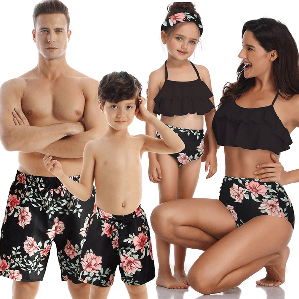 Family Matching Ruffled Printed Bikini Swimsuits