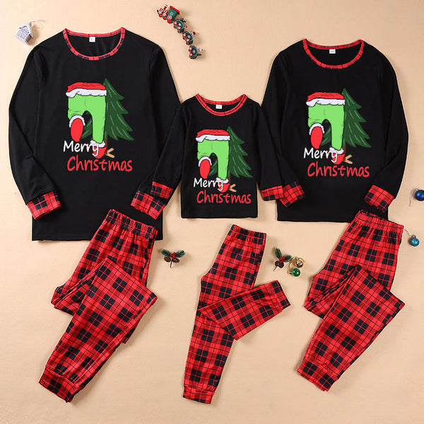 Merry Christmas family pajamas set with Grinch print plaid