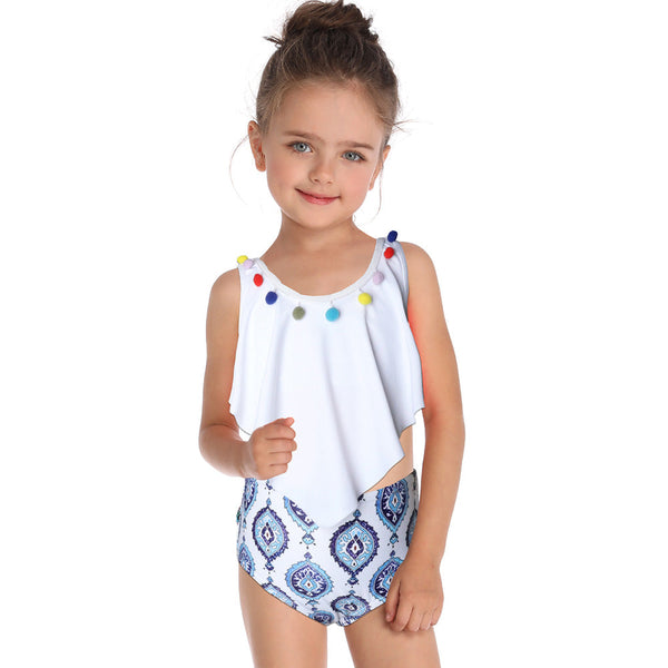 Regular Ruffled Two Pieces Tankini Girl Swimsuit