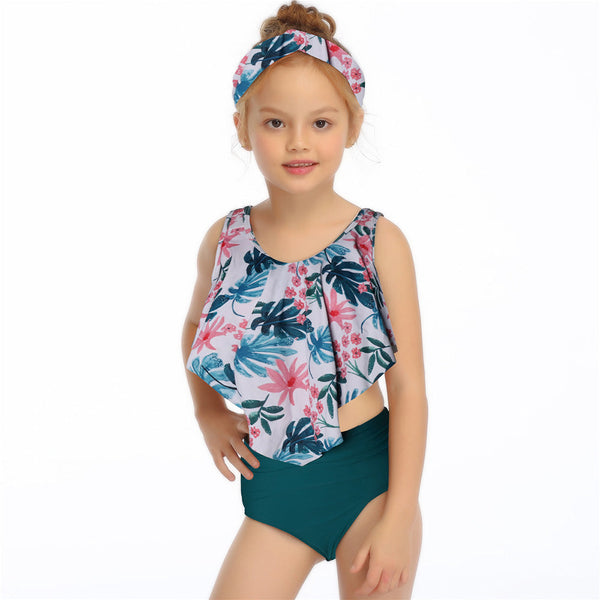 Regular Ruffled Two Pieces Tankini Girl Swimsuit