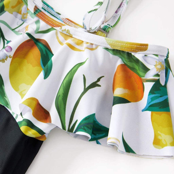 Family Matching V Neck Coconut Tree Printed Swimsuits