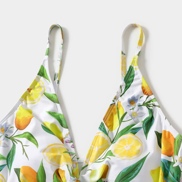 Family Matching V Neck Coconut Tree Printed Swimsuits