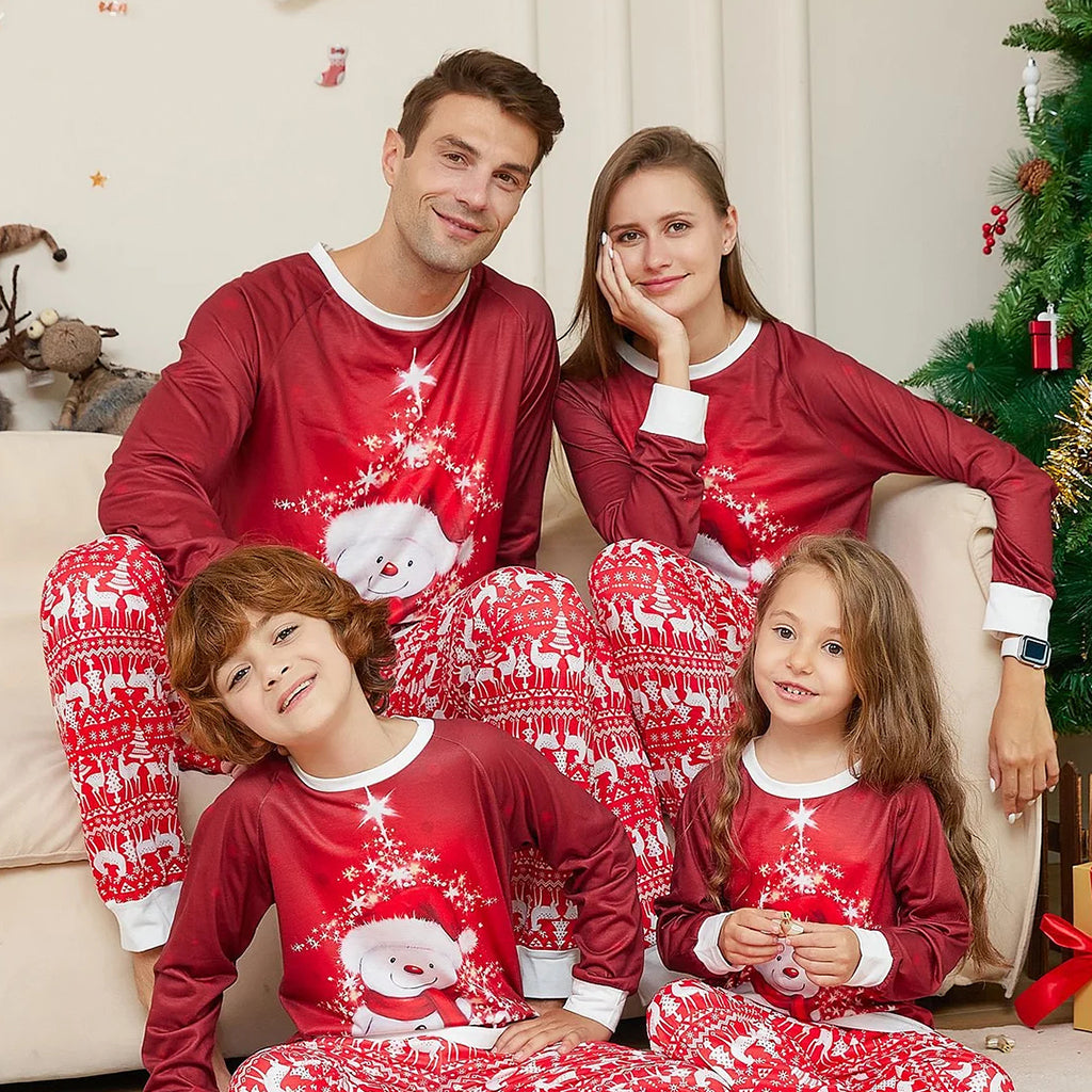 Christmas Cute Family Pajamas Set Snowman Cartoon Pattern – Minimewear