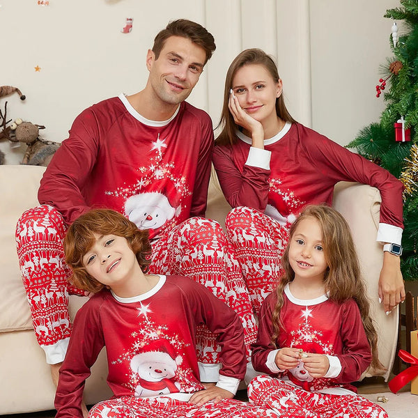 Christmas Cute Family Pajamas Set Snowman Cartoon Pattern