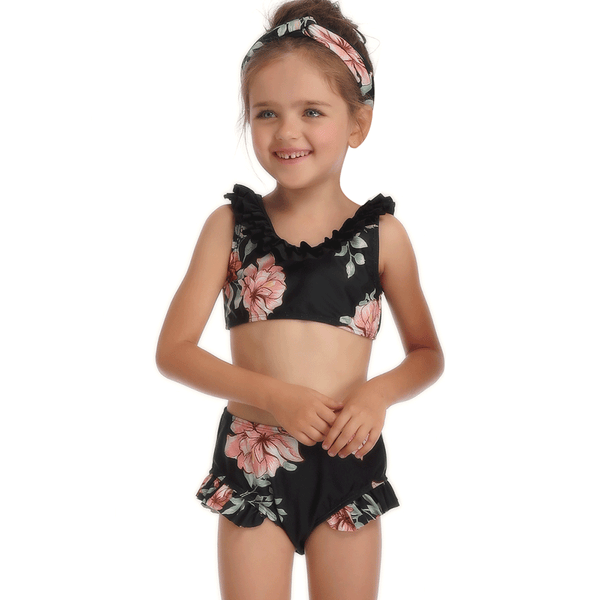 Two Piece Floral Print Girl Swimsuit