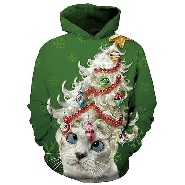 Inspired by Christmas Tree Sweater Grinch Cat Cute Outdoor Hoodie
