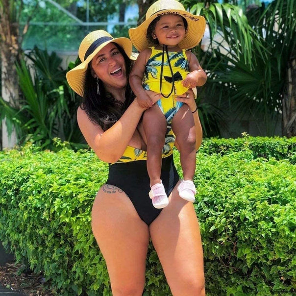 Family Matching V Neck Coconut Tree Printed Swimsuits