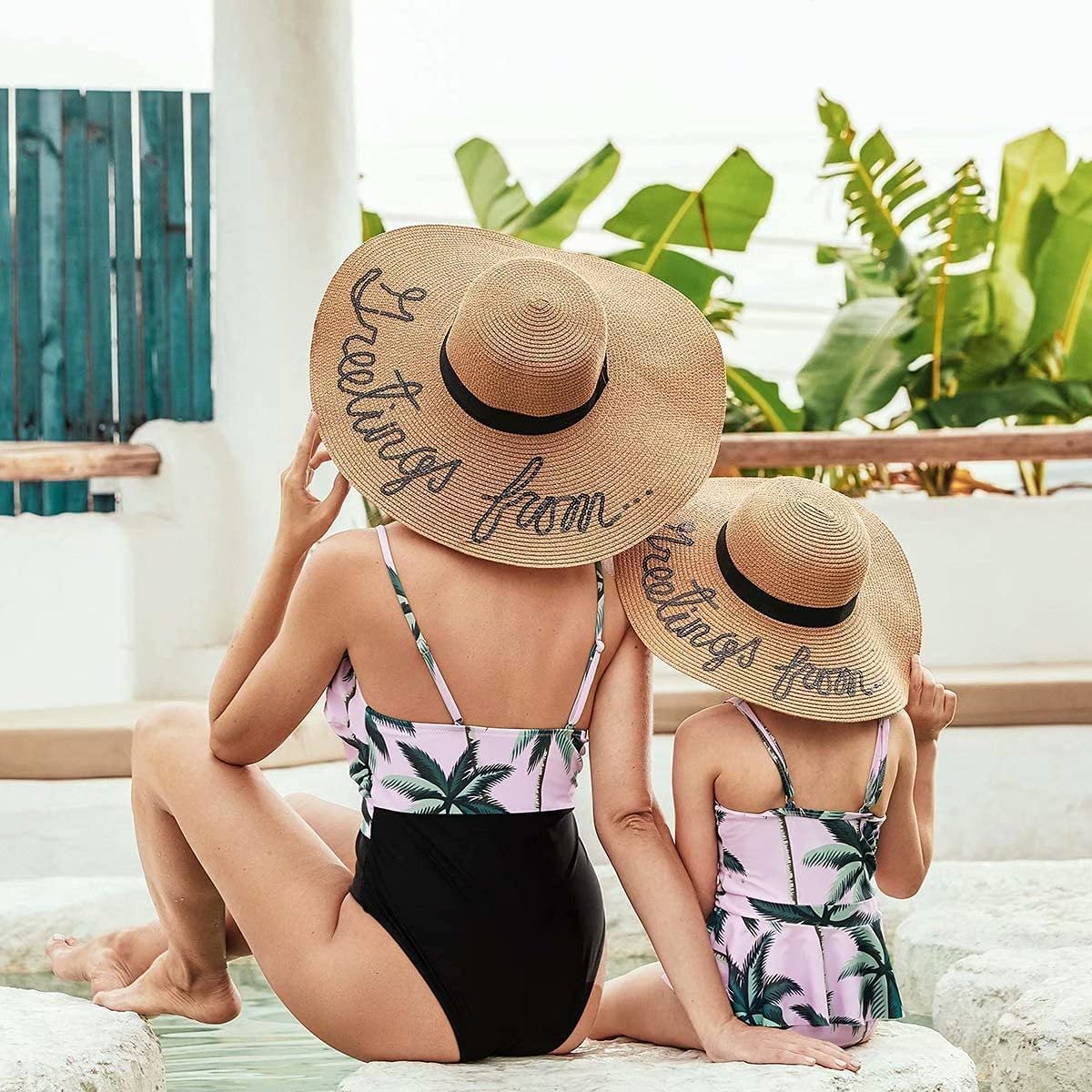 Family Matching V Neck Coconut Tree Printed Swimsuits